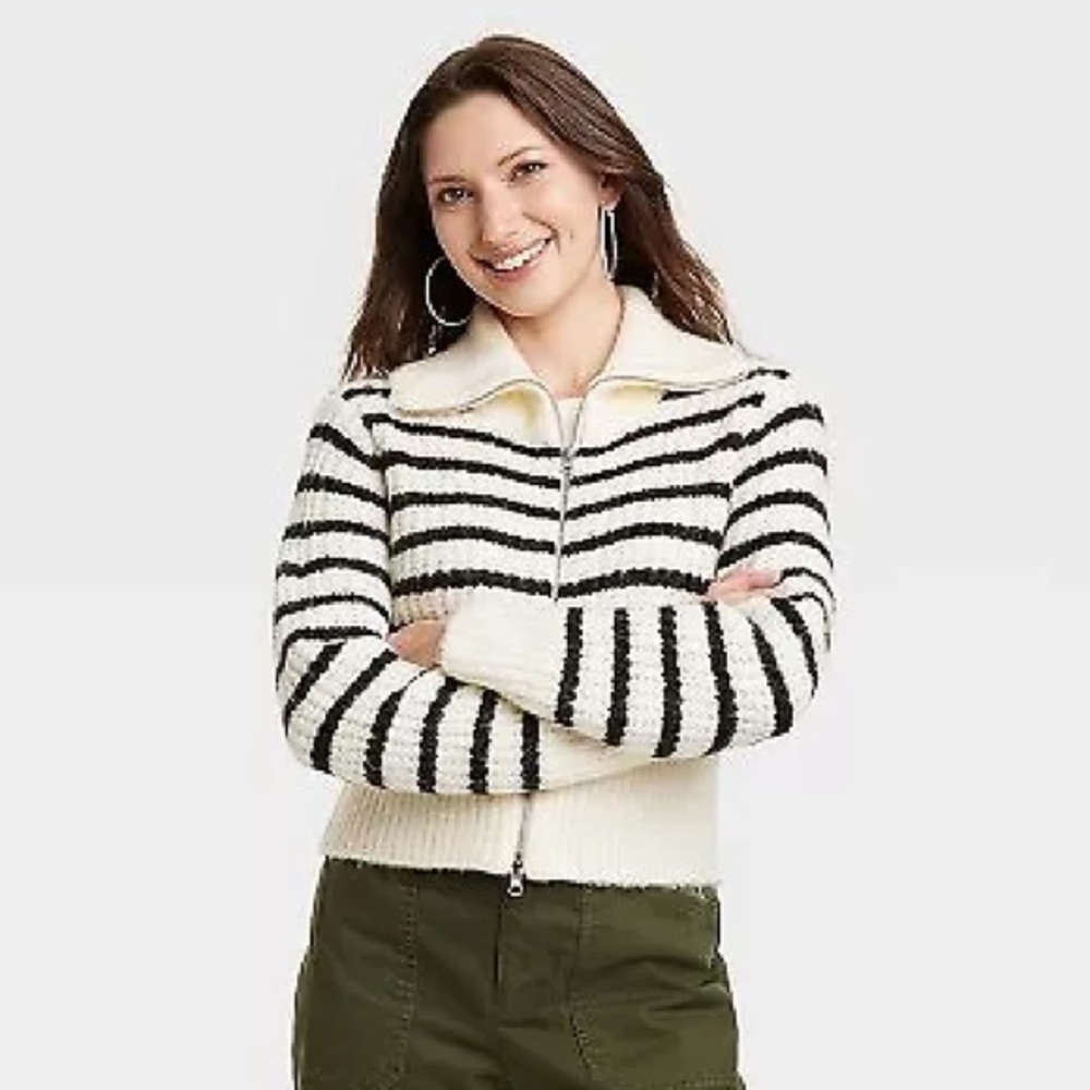 NWT Universal Thread Zip-Up Striped Sweater Cardigan